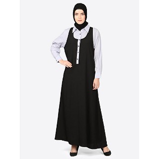 Executive abaya with collar- black-White